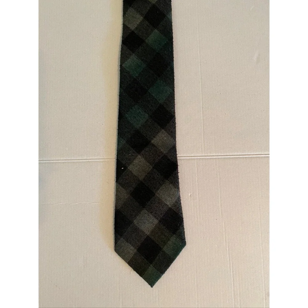 Stacy Adams Slim Necktie Green Grey Black Buffalo Plaid Microfiber Handmade